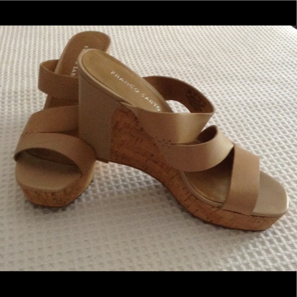 FRANCO SARTO Tan leather wedge sandals